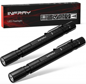 INFRAY LED Flashlight, Pocket-Sized Pen light with CREE XPE2 R4 LED, Adjustable Focus High Lumen Pen Flashlight, Portable & Waterproof Small LED Flashlights, Powered By 2AAA Batteries (2PACK)