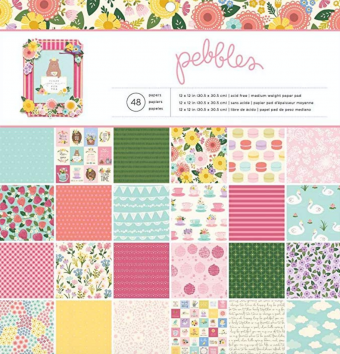 American Crafts Pebbles 12" x 12" Tealightful Paper Pad - Double-Sided Patterned Paper - 48 Sheets