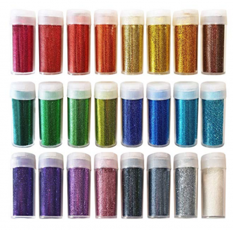 Original Stationery Arts and Crafts Glitter Shake Jars, Extra Fine Powder, 24 Multi Color Assorted Set. Works for Slime, School and Childrens Projects (24 pcs Pack)