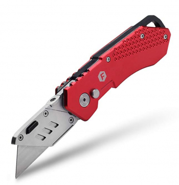 FC Folding Pocket Utility Knife - Heavy Duty Box Cutter with Holster, Quick Change Blades, Lock-Back Design, and Lightweight Aluminum Body by Fancii