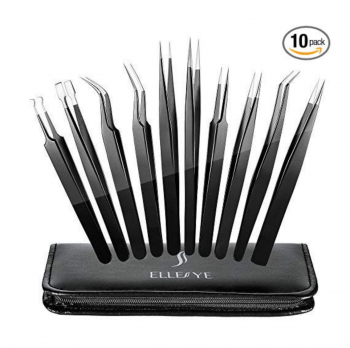 Precision Tweezers Set, ElleSye 10 PCS ESD Tweezer Set, Anti-Static Stainless Steel Tweezers Kit Curved Tweezers for Craft, Jewelry, Electronics, Laboratory Work