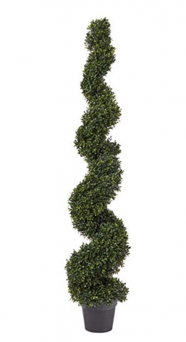 Pure Garden Faux Boxwood– Realistic and Lifelike Plastic 5 Foot Spiral Topiary Arrangement and Weighted Pot for Indoor or Outdoor Home or Office