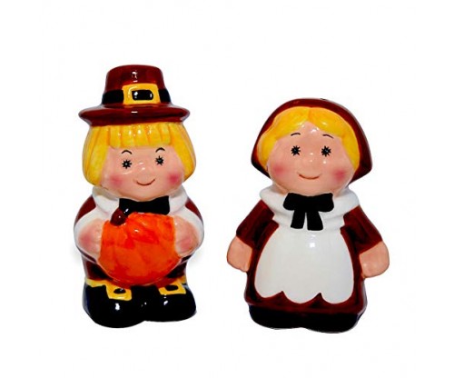 Thankful Pilgrim Couple Salt and Pepper Shaker Set