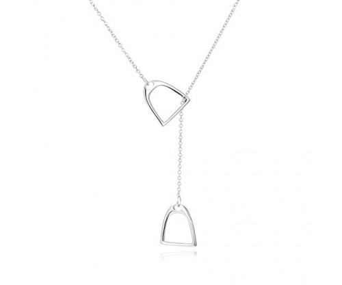 YFN Silver Double Horse Stirrup Lariat Necklace