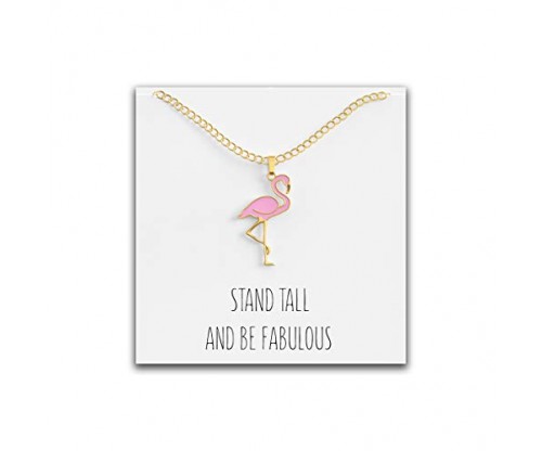 Happy Kisses Pink Flamingo Necklace with “Stand Tall and Be Fabulous” Message Card