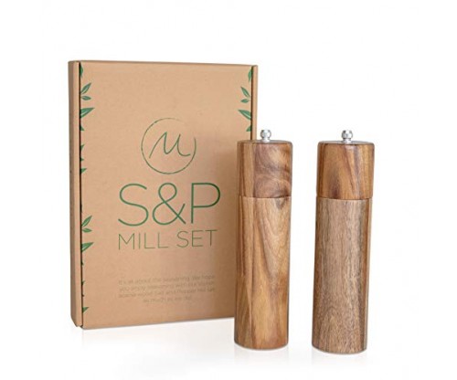 Merazi Living – Wooden Salt and Pepper Grinder Set in Acacia Wood