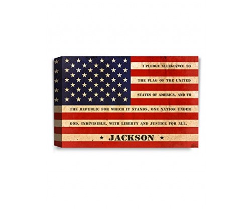 IPIC – American Flag, Personalized Canvas Print with Family Name and Oath