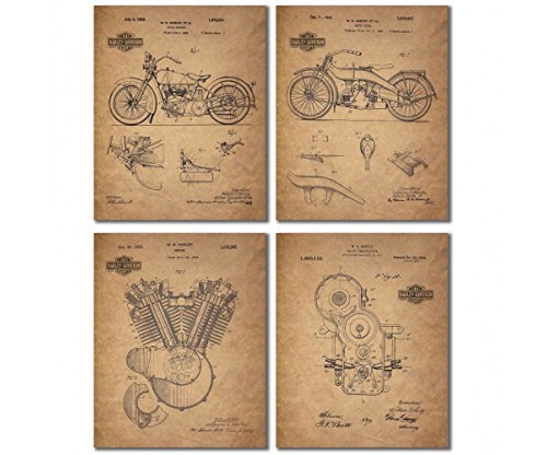 Harley Davidson Patent Wall Art Prints – Set of Four Photos