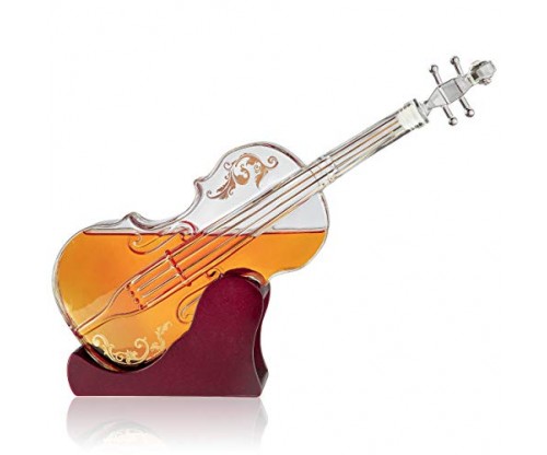Glass Violin Decanter with Mahogany Base