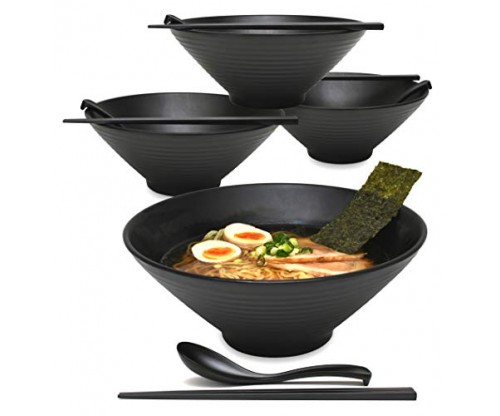 12 Pc Japanese Bowl Melamine Set with Matching Spoon and Chopsticks