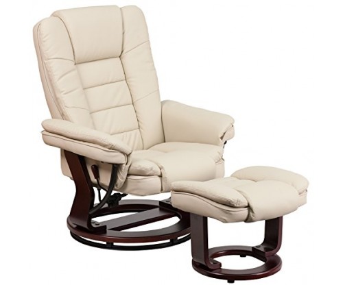 Flash Furniture Contemporary Beige Leather Recliner and Ottoman