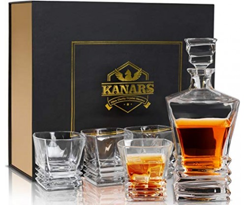 KANARS Crystal Whiskey Decanter And Glass Set With Luxury Gift Box