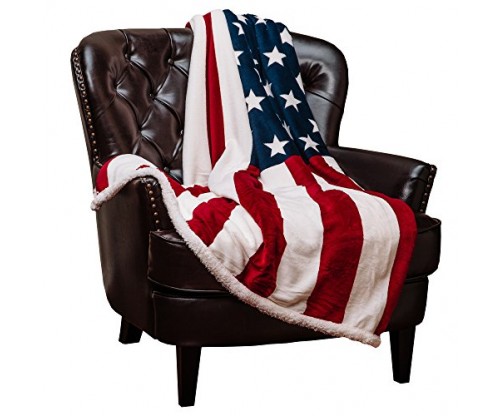 Chanasya Patriotic US Flag Print Fleece Sherpa Throw Blanket