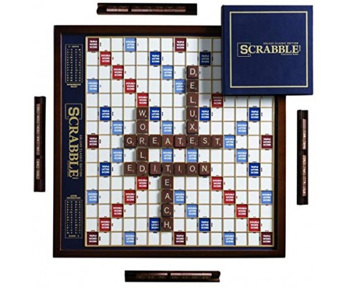 Scrabble Deluxe Edition with Rotating Wooden Game Board