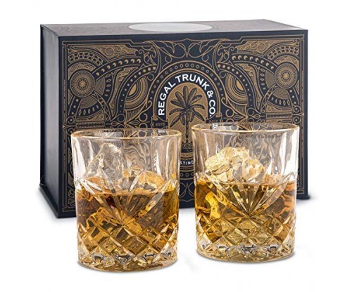 Elegant Whiskey Glass Set of 2 in a Spectacular Gift Box by Regal Trunk & Co.