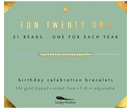 Lucky Feather 21 Bday Gold-Dipped Beaded Bracelet