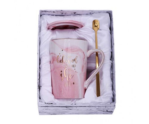 Jumway – She Believed She Could, So She Did – Pink Marble Mug Set