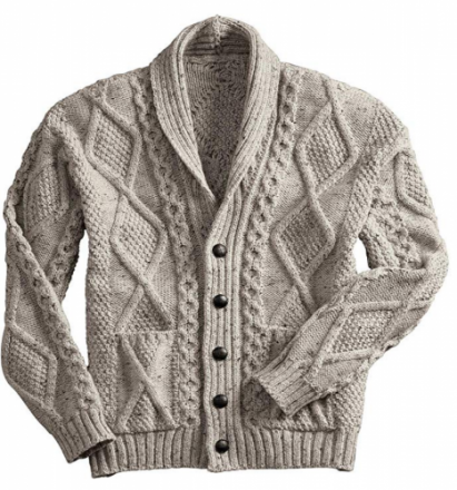 West End Knitwear Men's Aran Shawl Collar Cable Knit Cardigan Sweater