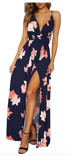 BerryGo Deep V-Neck Floral Dress