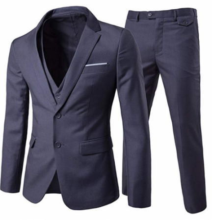 Cloudstyle Men's 3-Piece 2 Buttons Slim Fit Solid Color Jacket Smart Wedding Formal Suit