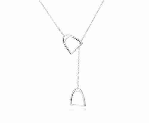 YFN Silver Double Horse Stirrup Lariat Necklace