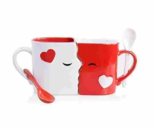 Kissing Mugs Set, Exquisitely Crafted Two Large Cups