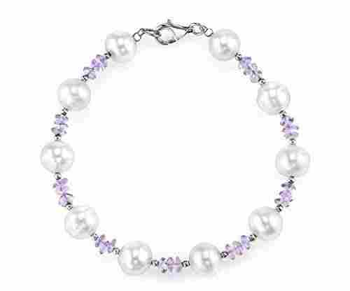 White Pearl And Amethyst Bracelet