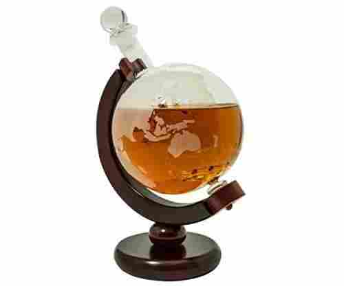 BarMe Whiskey Decanter with Dark Finished Wood Stand