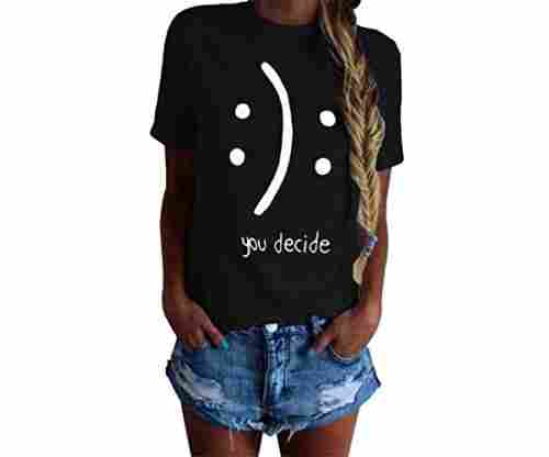 BLACKMYTH Women’s T-Shirt With Smiling/Frowning Emoji