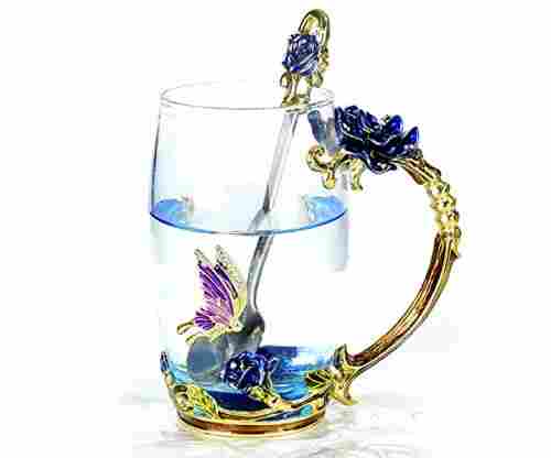 Unique Rose Flower Glass Coffee or Tea Mug