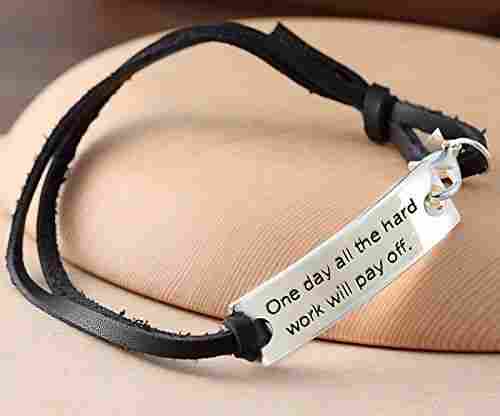 “One day all the hard work will pay off” Pendant Leather Bracelet