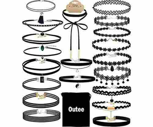 Outee 20 PCS Black Charm Choker Set